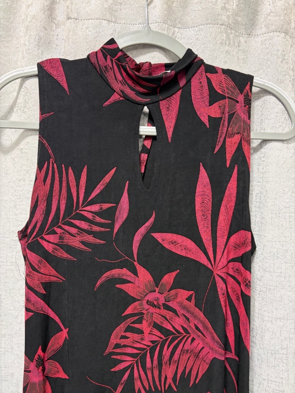 Ronni Nicole Black Maxi Dress Bright Tropical Print Vtg